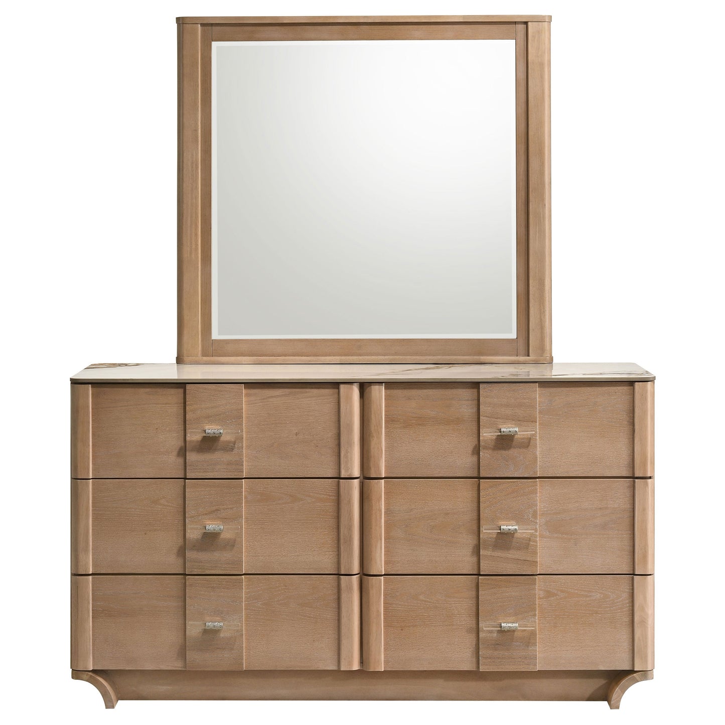 Leanne 6-Drawer Sintered Stone Top Dresser & Mirror – Light Oak 223133M - Venini Furniture 