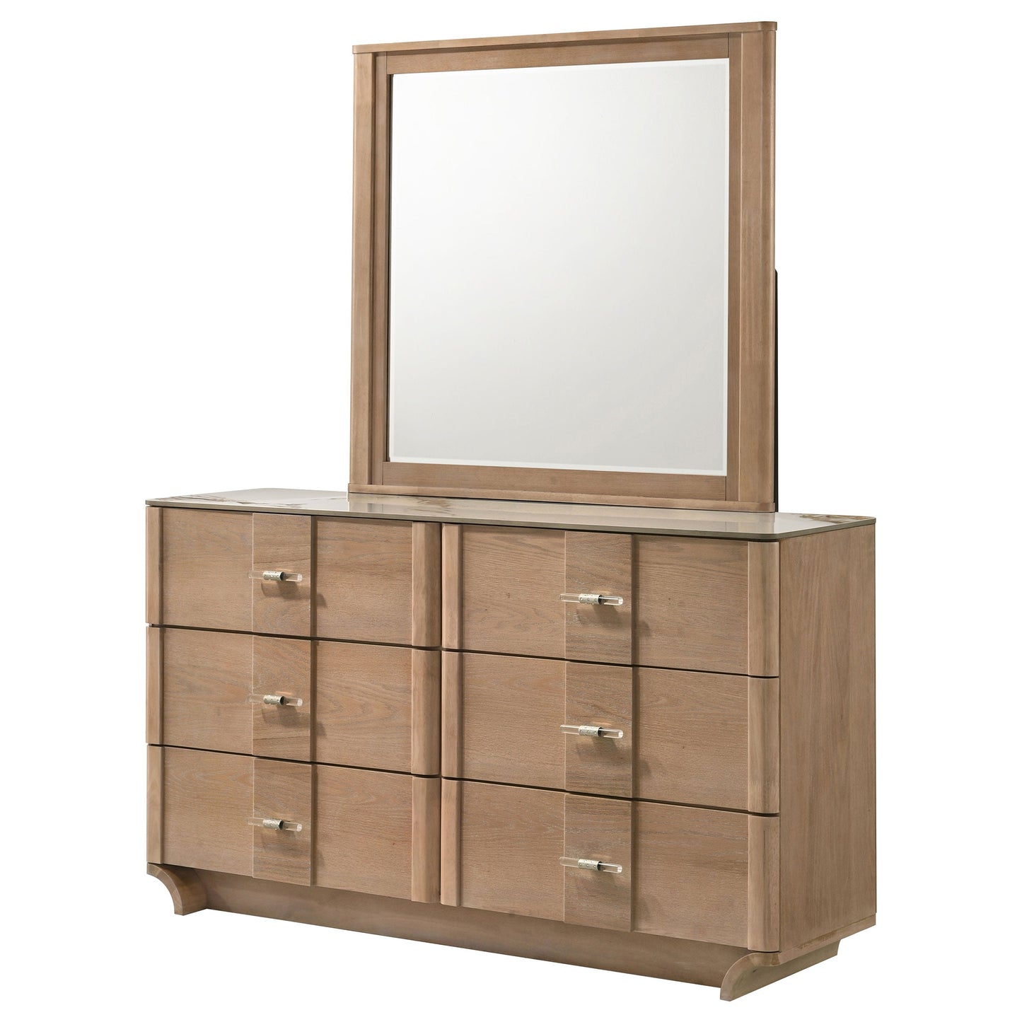 Leanne 6-Drawer Sintered Stone Top Dresser & Mirror – Light Oak 223133M - Venini Furniture 