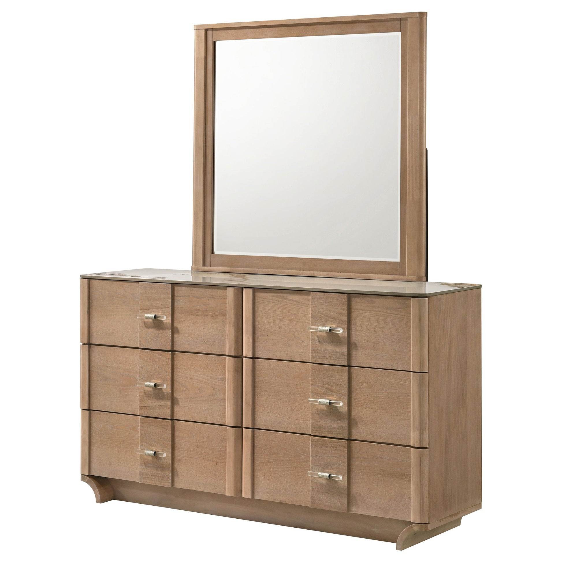 Leanne 6-Drawer Sintered Stone Top Dresser & Mirror – Light Oak 223133M - Venini Furniture 