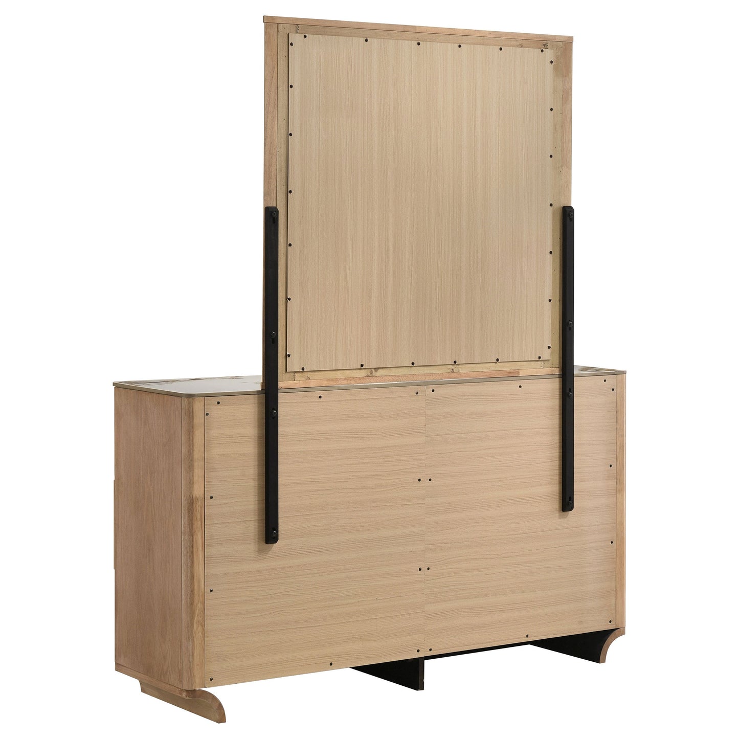 Leanne 6-Drawer Sintered Stone Top Dresser & Mirror – Light Oak 223133M - Venini Furniture 