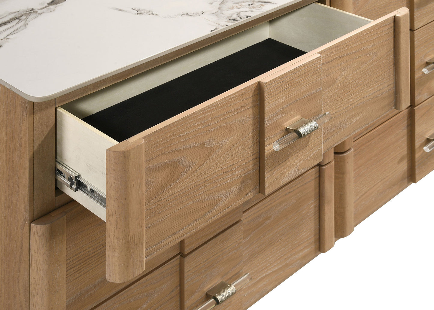 Leanne 6-Drawer Sintered Stone Top Dresser & Mirror – Light Oak 223133M - Venini Furniture 