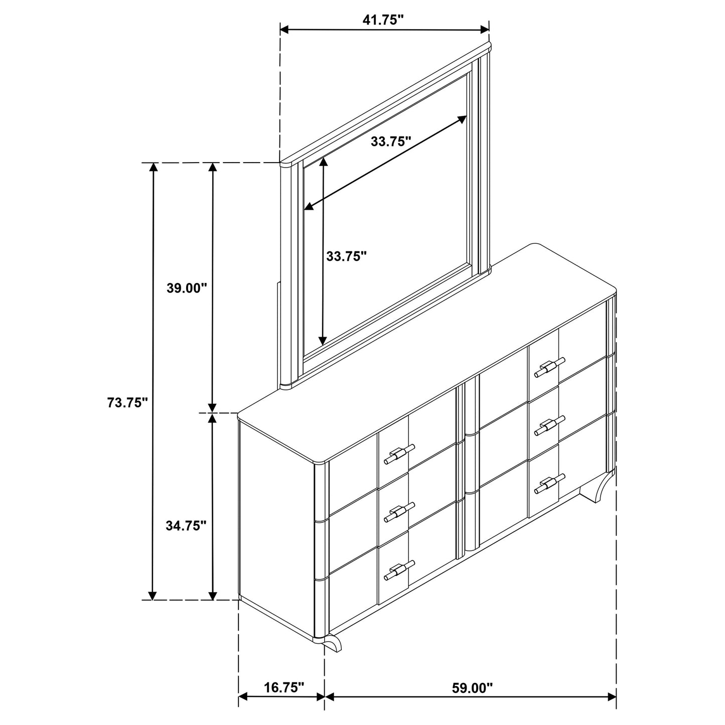 Leanne 6-Drawer Sintered Stone Top Dresser & Mirror – Light Oak 223133M - Venini Furniture 