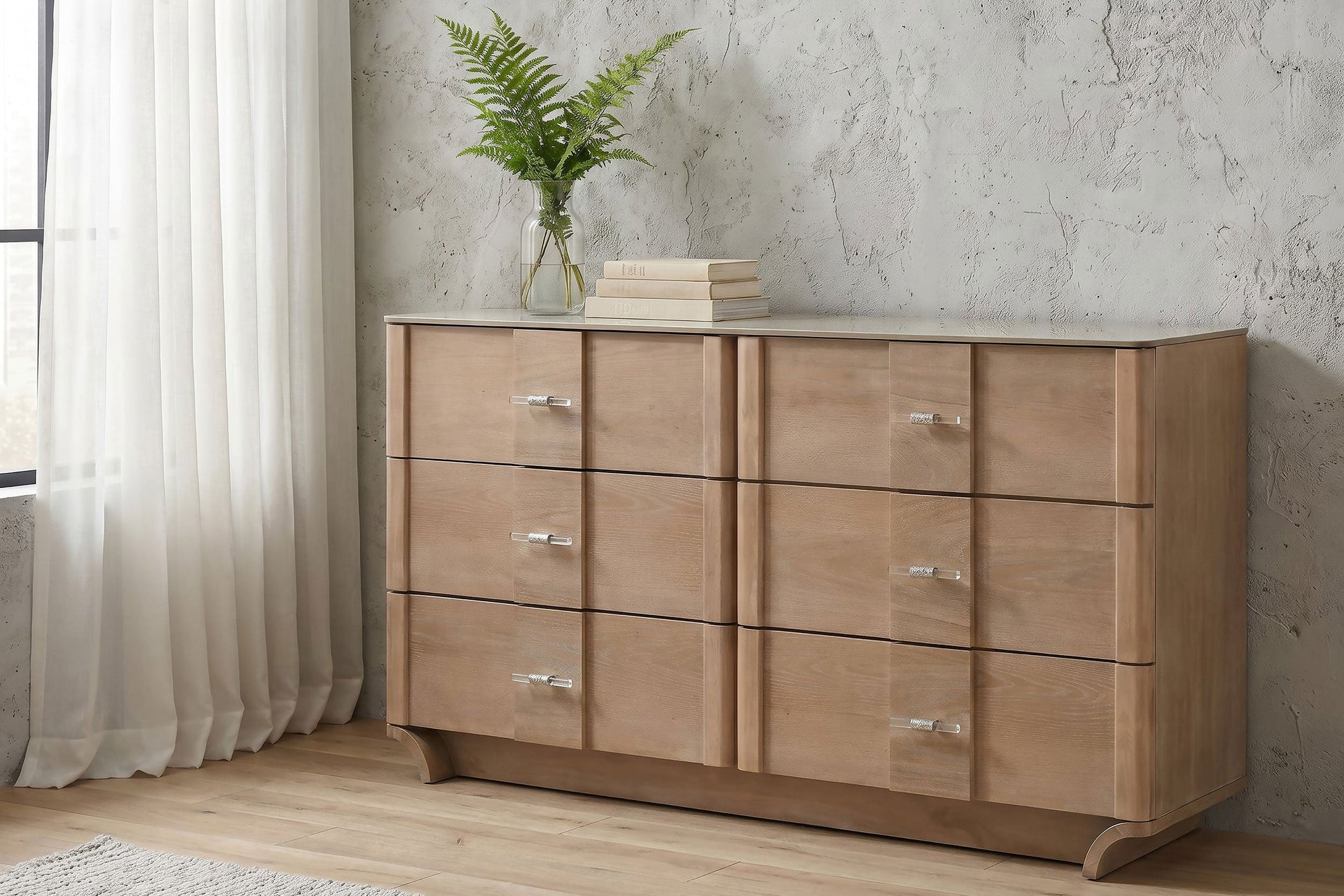 Leanne 6-drawer Sinter Stone Top Dresser Cabinet Light Oak 223133 - Venini Furniture 