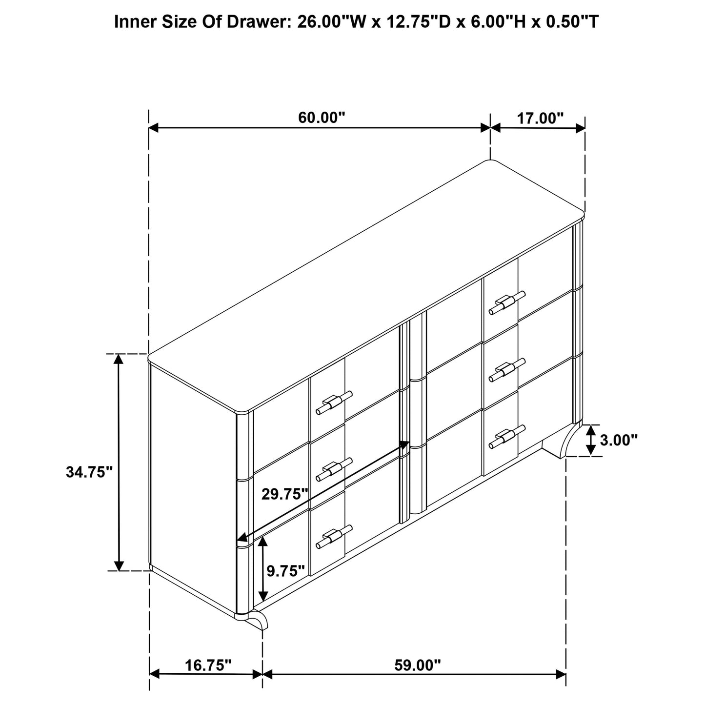 Leanne 6-drawer Sinter Stone Top Dresser Cabinet Light Oak 223133 - Venini Furniture 