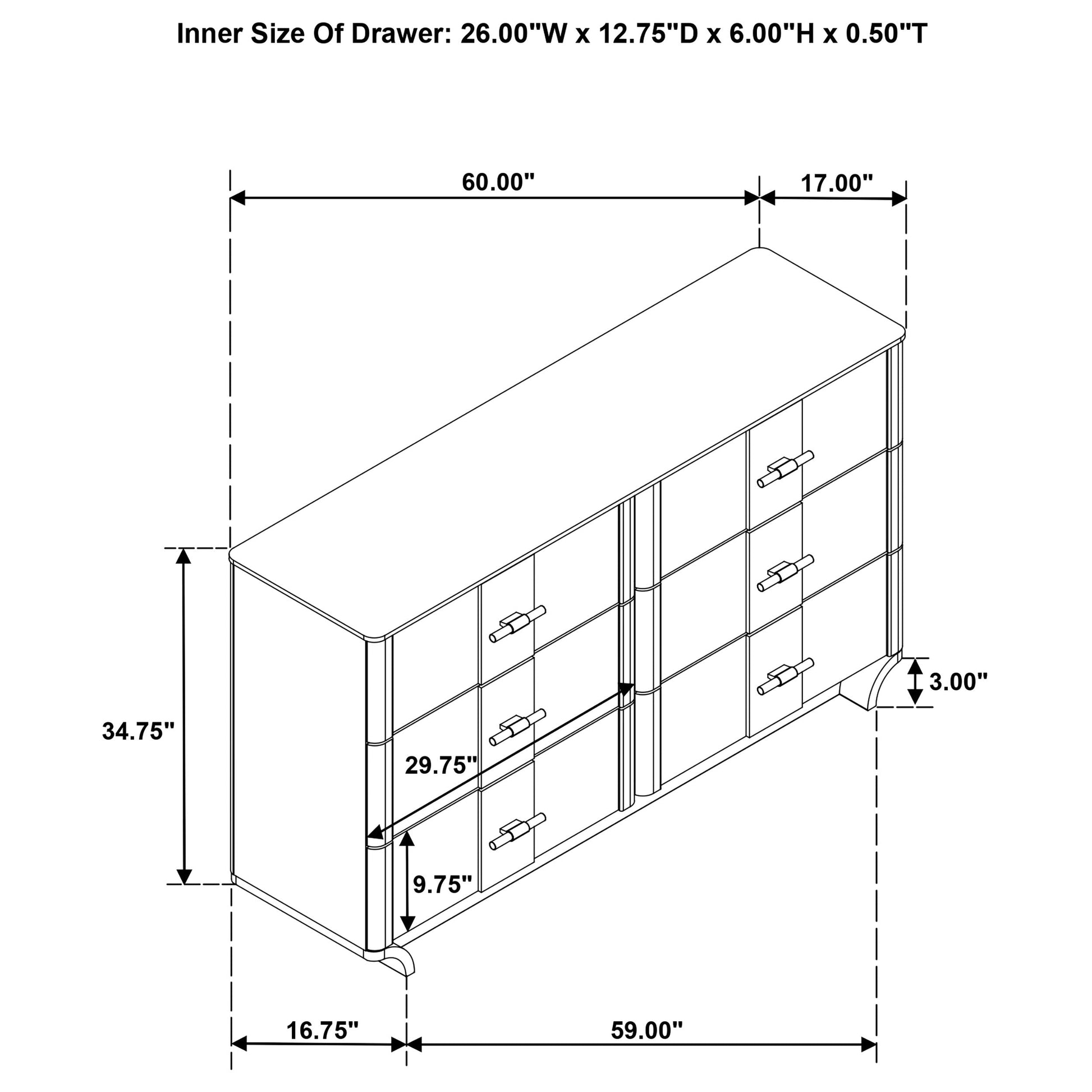 Leanne 6-drawer Sinter Stone Top Dresser Cabinet Light Oak 223133 - Venini Furniture 