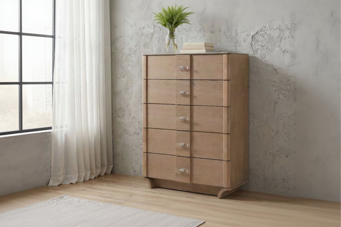Leanne 5-drawer Sinter Stone Top Chest of Drawers Light Oak 223135 - Venini Furniture 