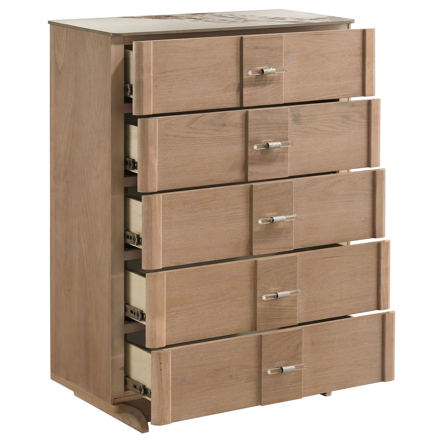 Leanne 5-drawer Sinter Stone Top Chest of Drawers Light Oak 223135 - Venini Furniture 