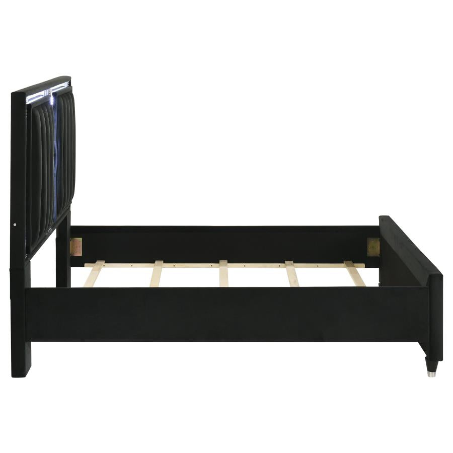 Ravenne Velvet Upholstered Queen LED Panel Bed Black