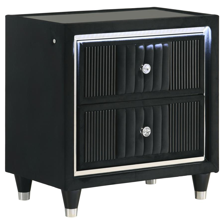 Ravenne 2-drawer Velvet Upholstered LED Nightstand with USB Black