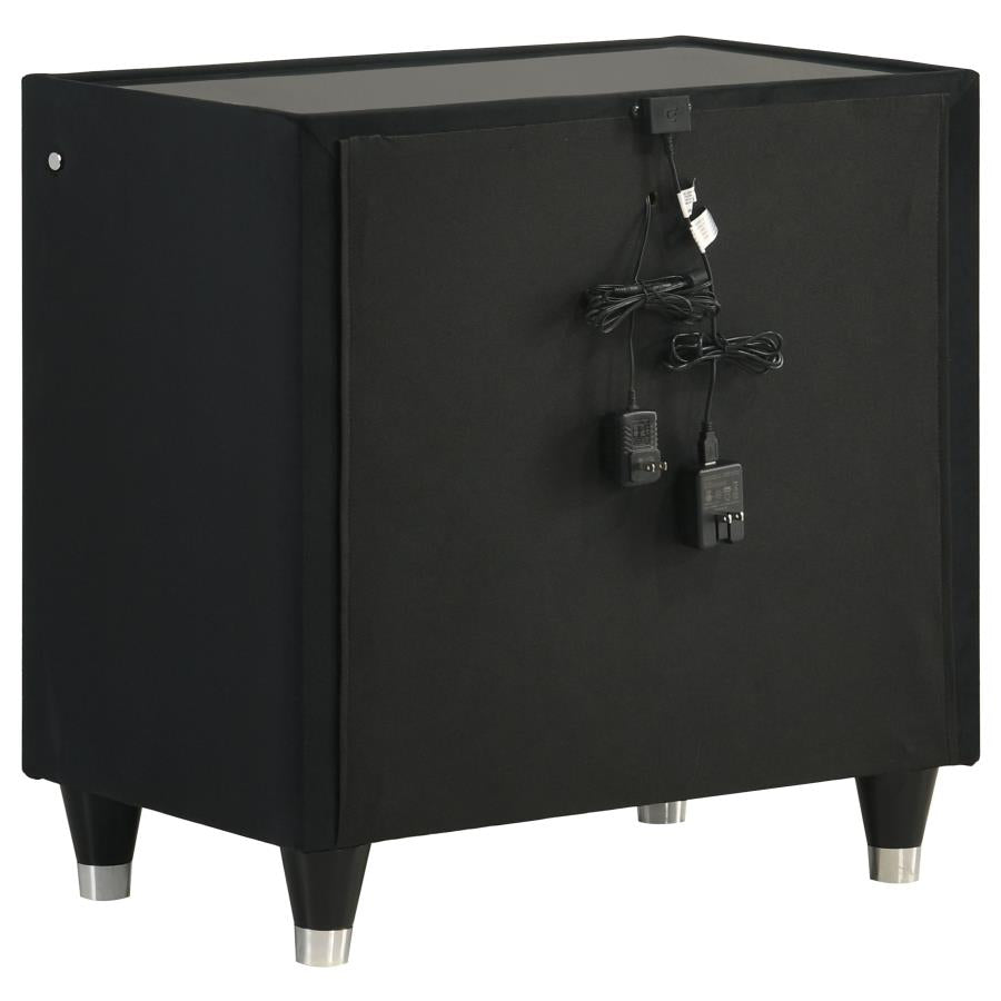 Ravenne 2-drawer Velvet Upholstered LED Nightstand with USB Black