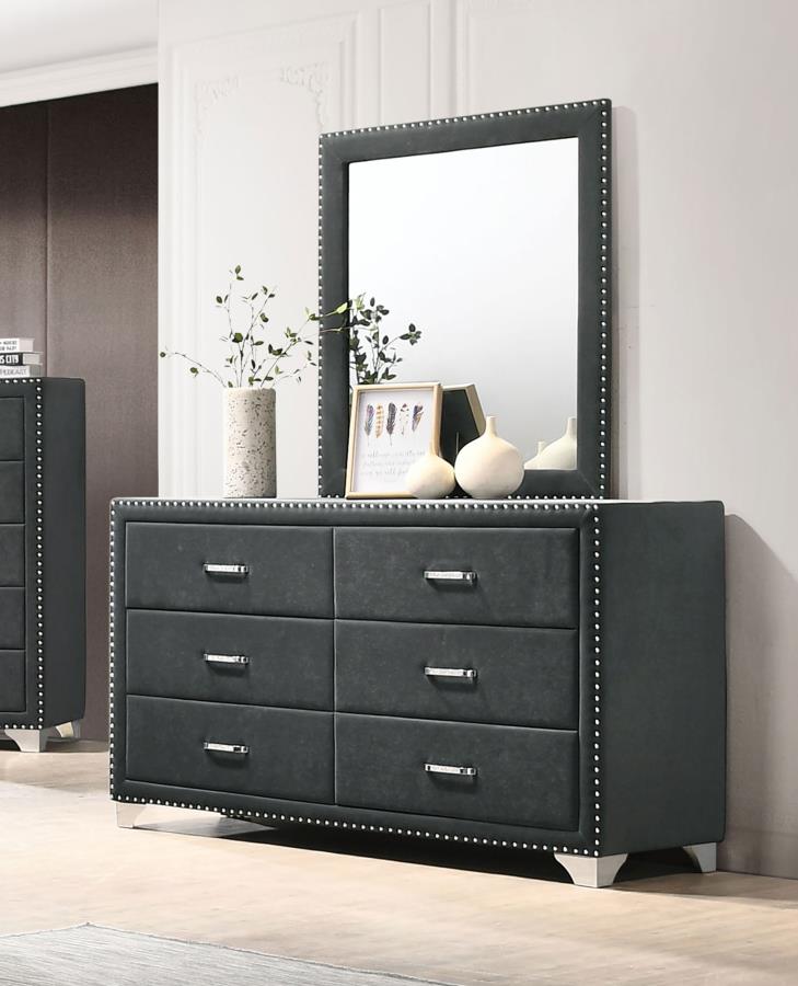 Melody 6-drawer Upholstered Dresser with Mirror Grey 223383M