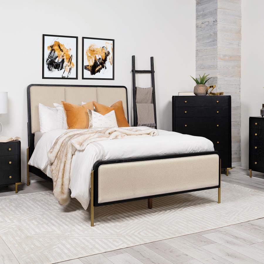 Arini 56-inch Panel BedCalifornia King 224331KWC, Eastern King 224331KE, and Queen 224330Q, Colors: Cream & Black, Black & Grey, Black & Natural - Venini Furniture 