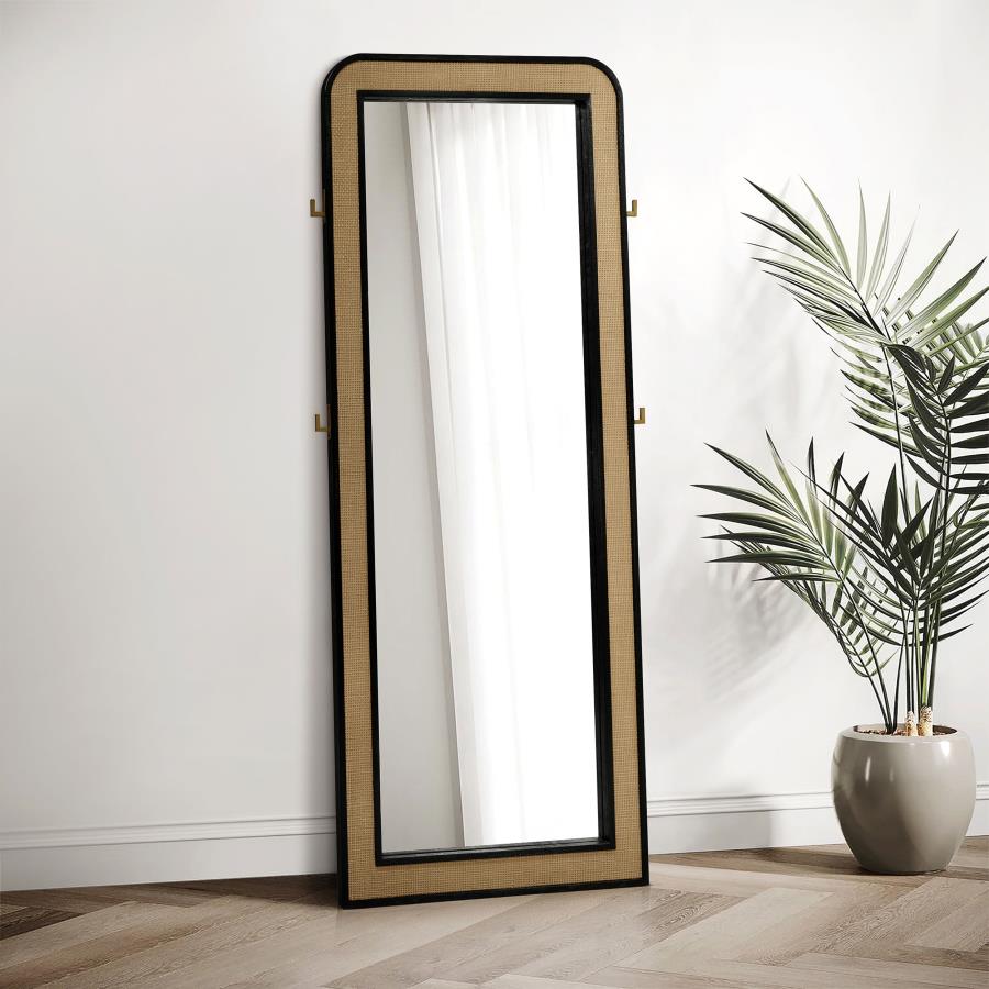 Arini Cane Weave Full Length Standing Floor Mirror Black 224339 - Venini Furniture 