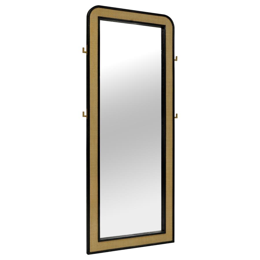 Arini Cane Weave Full Length Standing Floor Mirror Black 224339 - Venini Furniture 