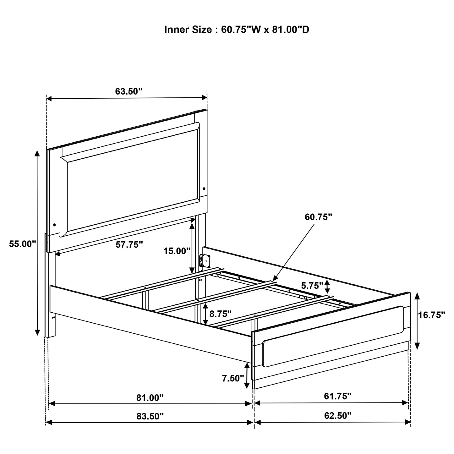 Caraway Wood LED Panel Bed Black in Queen, Eastern King and California King.