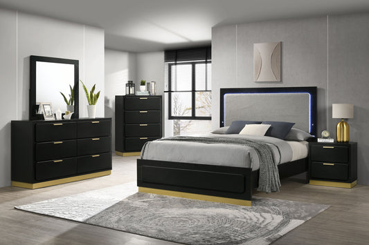 Caraway Wood LED Panel Bed Black in Queen, Eastern King and California King.