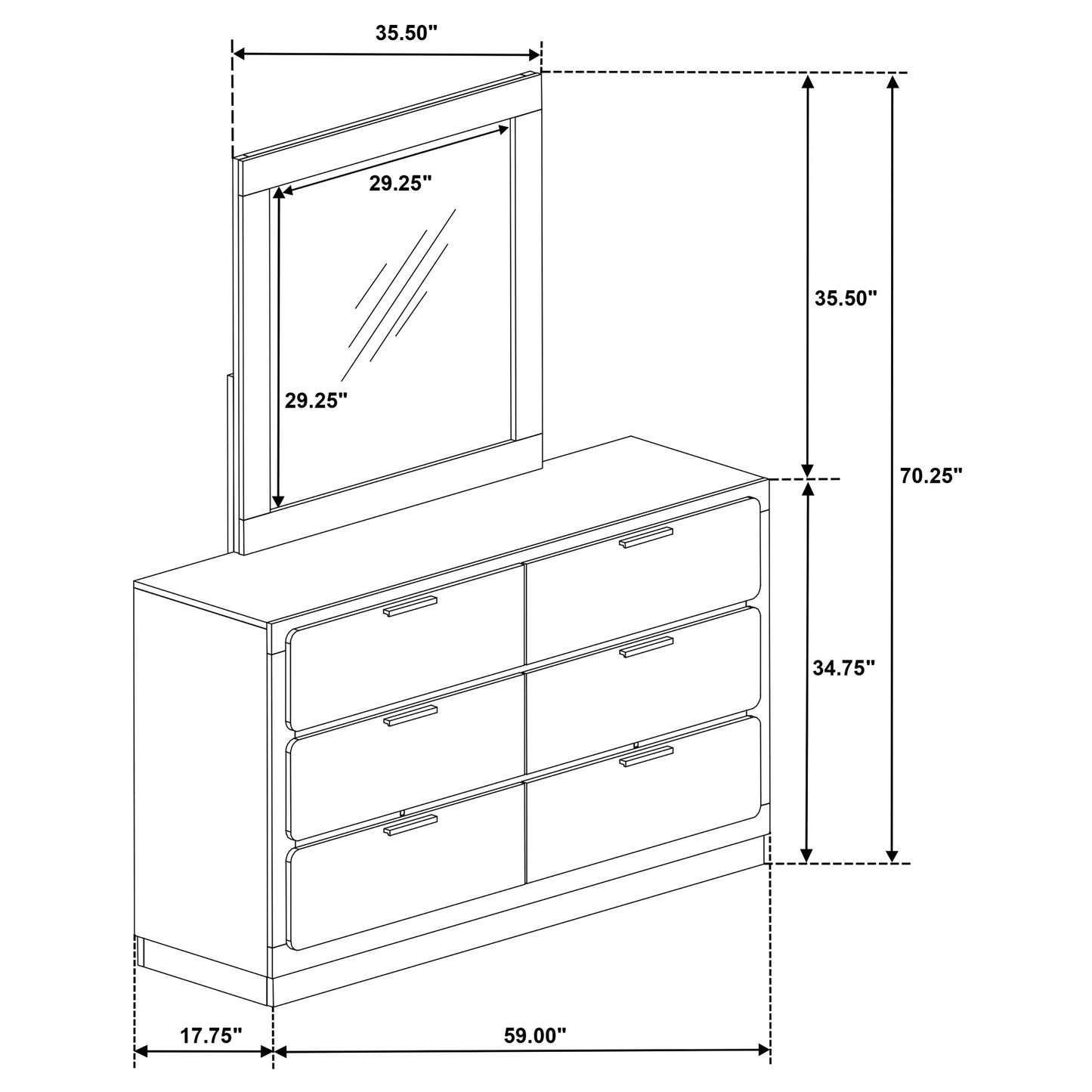 Caraway 6-drawer Dresser with Mirror Black 224783M