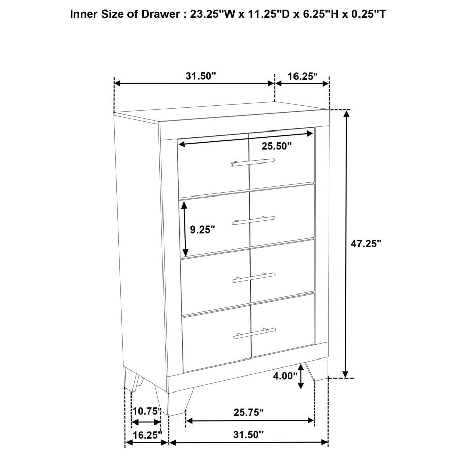 Trenton 4-drawer Bedroom Chest of Drawers Rustic Cream 225065 - Venini Furniture 