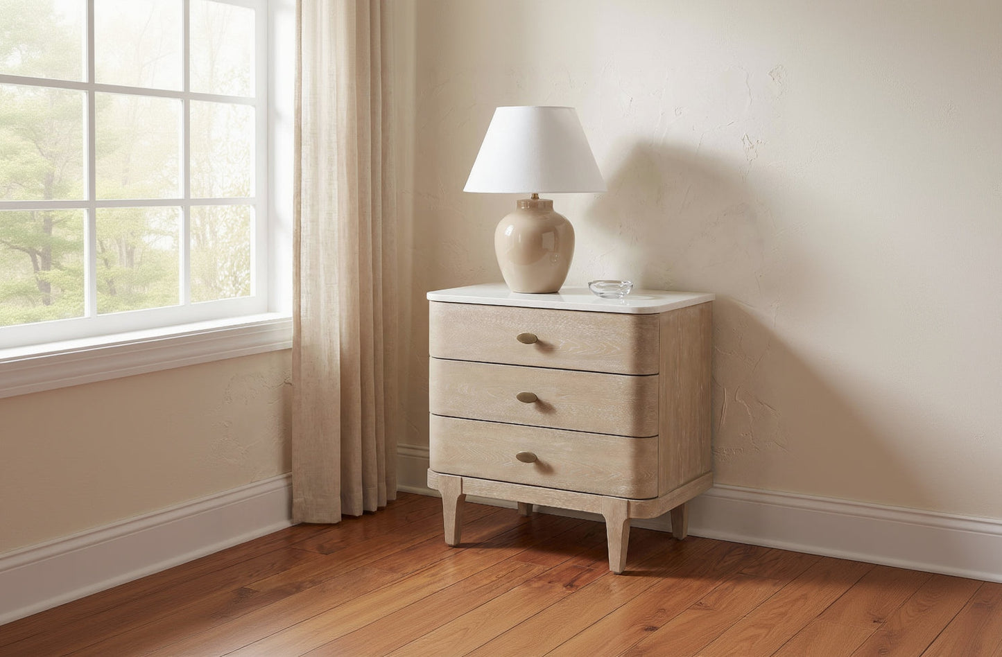 Lucaire 3-drawer Nightstand Bedside Table Sandstone 225182