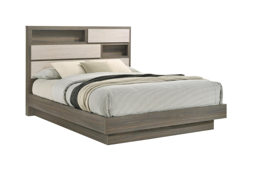 Fenwick Queen Bed Bookcase Headboard Grey Oak 224981Q