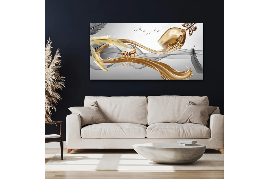 SULC-43 GOLDEN Deer and Wine Wall Art Print TG