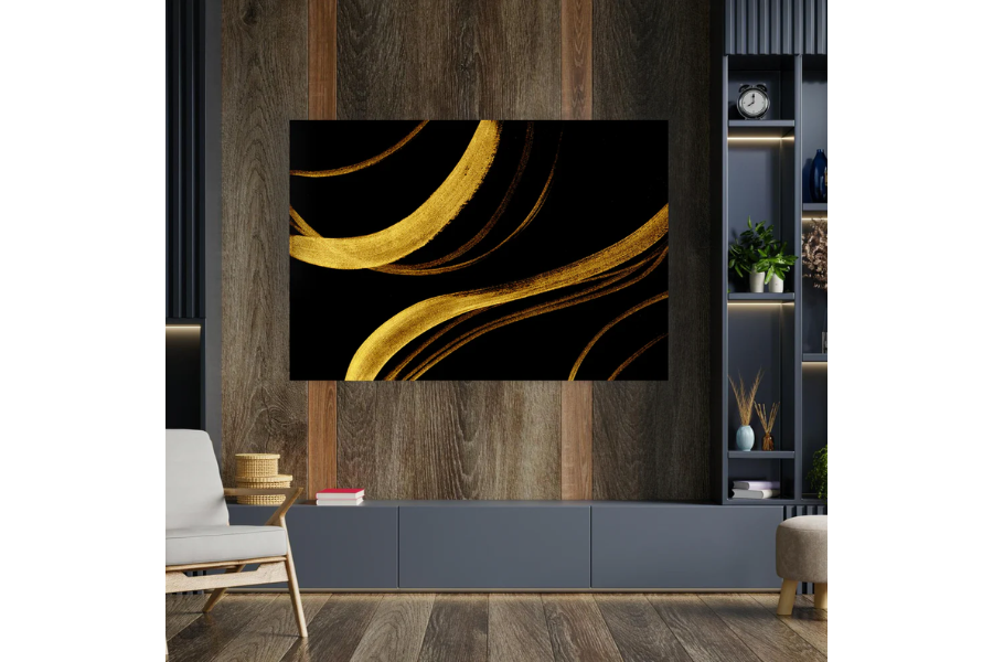 NC-66 EBONY Gold Inked Marble Modern Wall Art TG