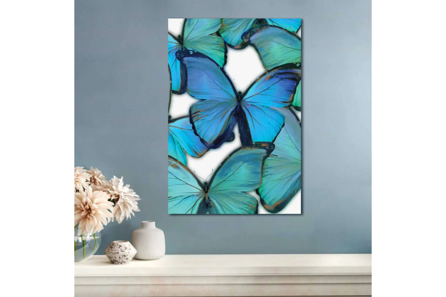 GRACE Radiant Blue Butterflies Modern Wall Art TG
