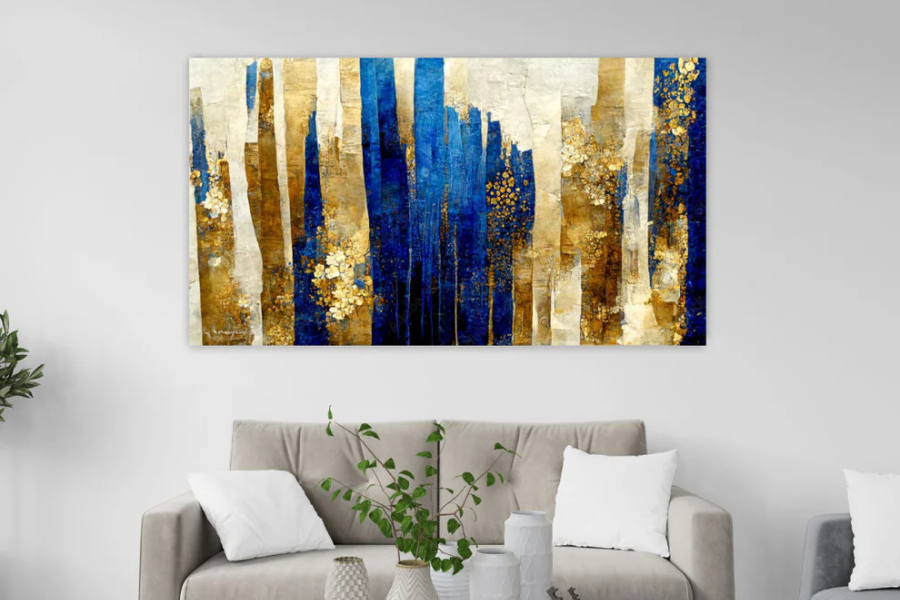 NC-78 BLUE FOREST Stripe Panorama Modern Wall Art TG