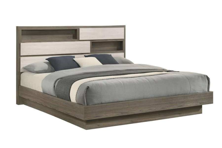 Fenwick Eastern King Bed Bookcase Headboard Grey Oak 224981KE