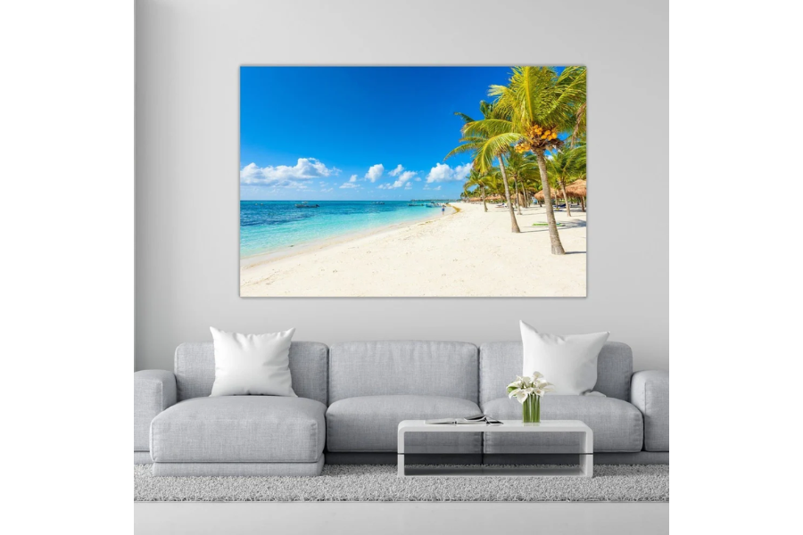 NC-02 LUSH Coconut Palms on White Sands Modern Wall Art TG