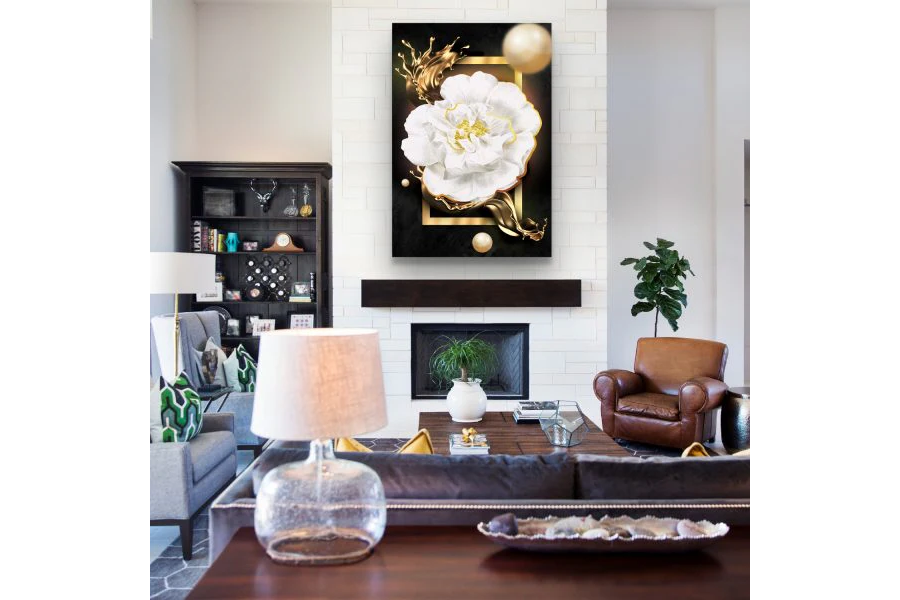 SULC-38 BLOOM White Flower Blossom Modern Wall Art TG