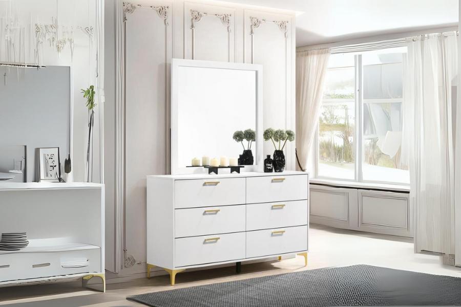 Kendall 6-drawer Dresser with Mirror White 224403M - Venini Furniture 