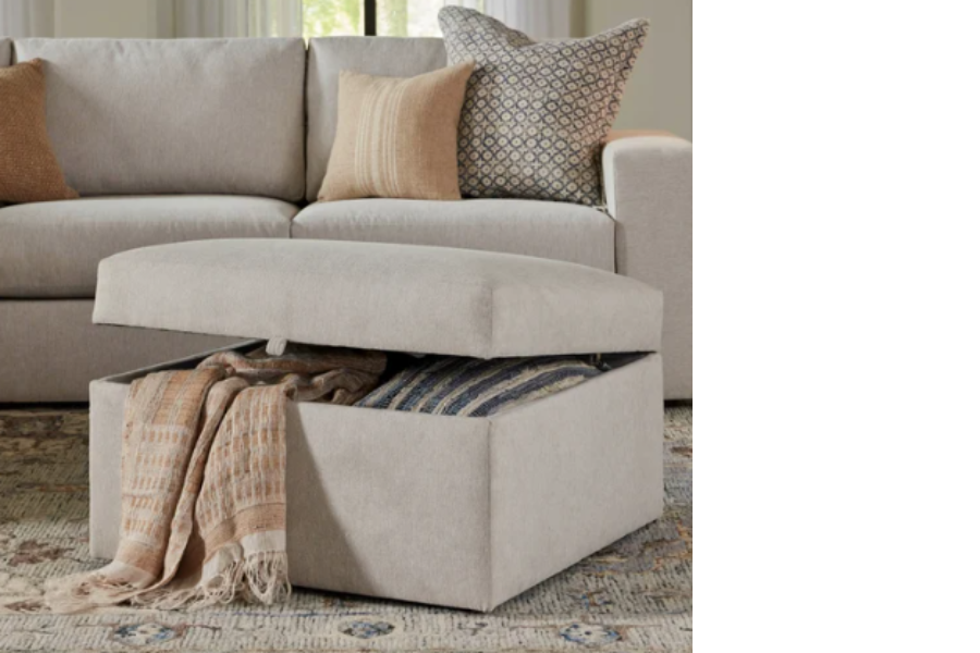 Flexsteel Modular Sectional with Storage Ottoman in Light Tan Floor Model