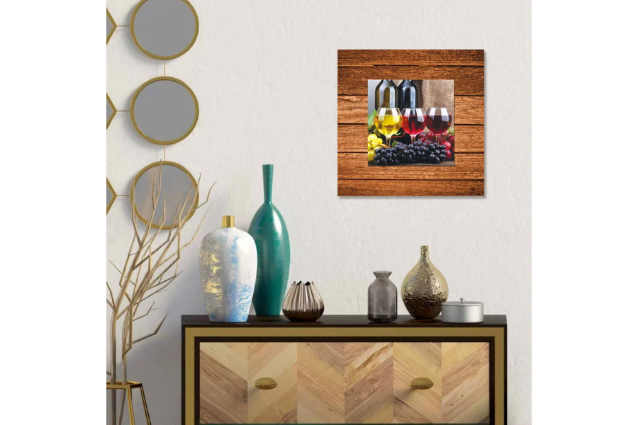 KLYRO Three Glasses of Wine with Background Miniature Fine Wall Art TG