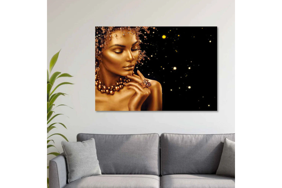 SU-82023 IRENE Women's Dazzling Gold Makeup Modern Wall Art TG