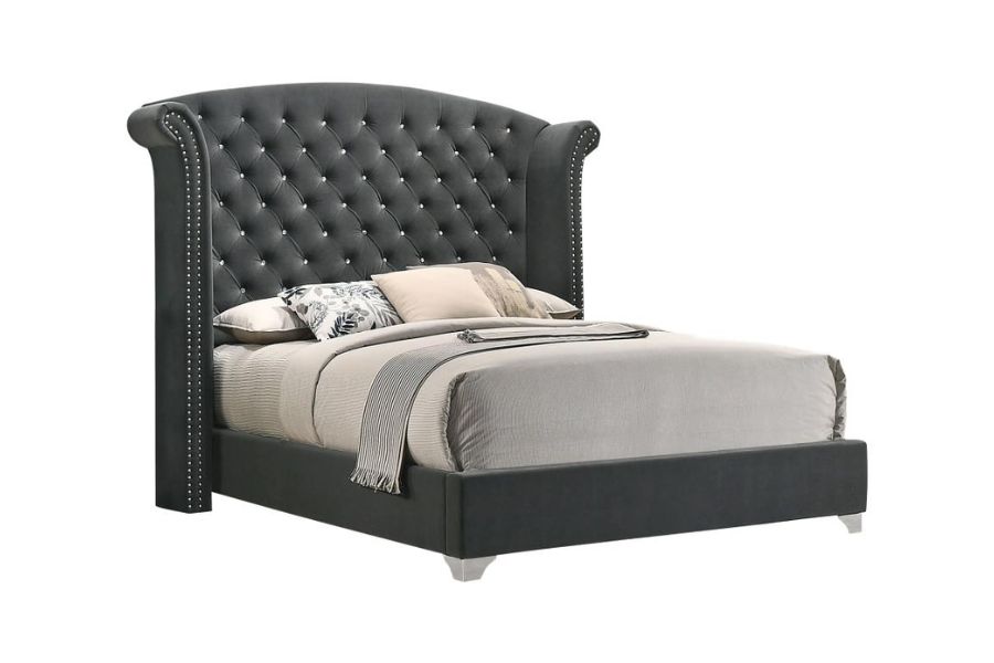 Barzini Upholstered Eastern King Wingback Bed Black 300643KE