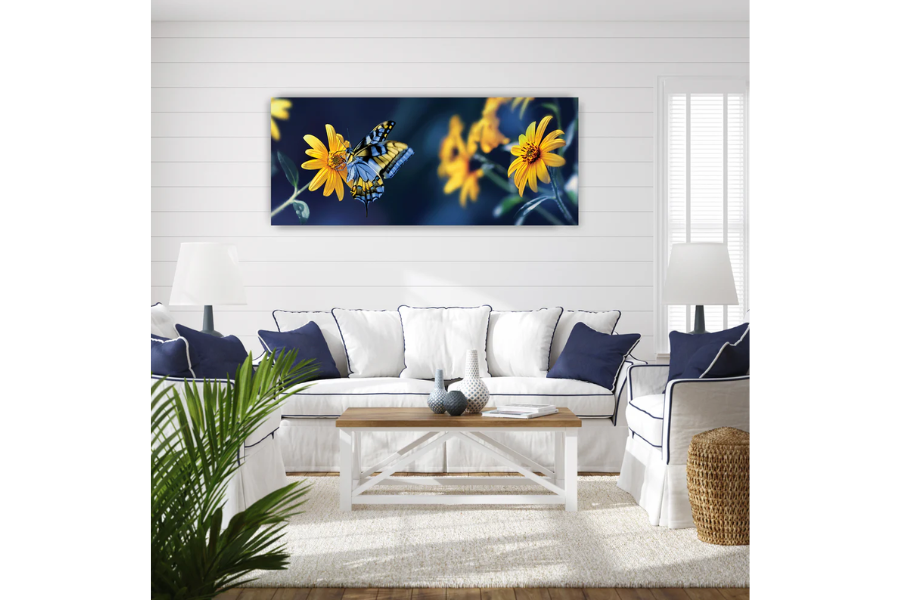 SERENE Butterfly Sitting On Yellow Flower Wall Art Print TG