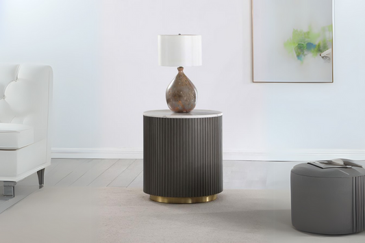 Jason Round Marble Top Side End Table White and Charcoal 710417 - Venini Furniture 
