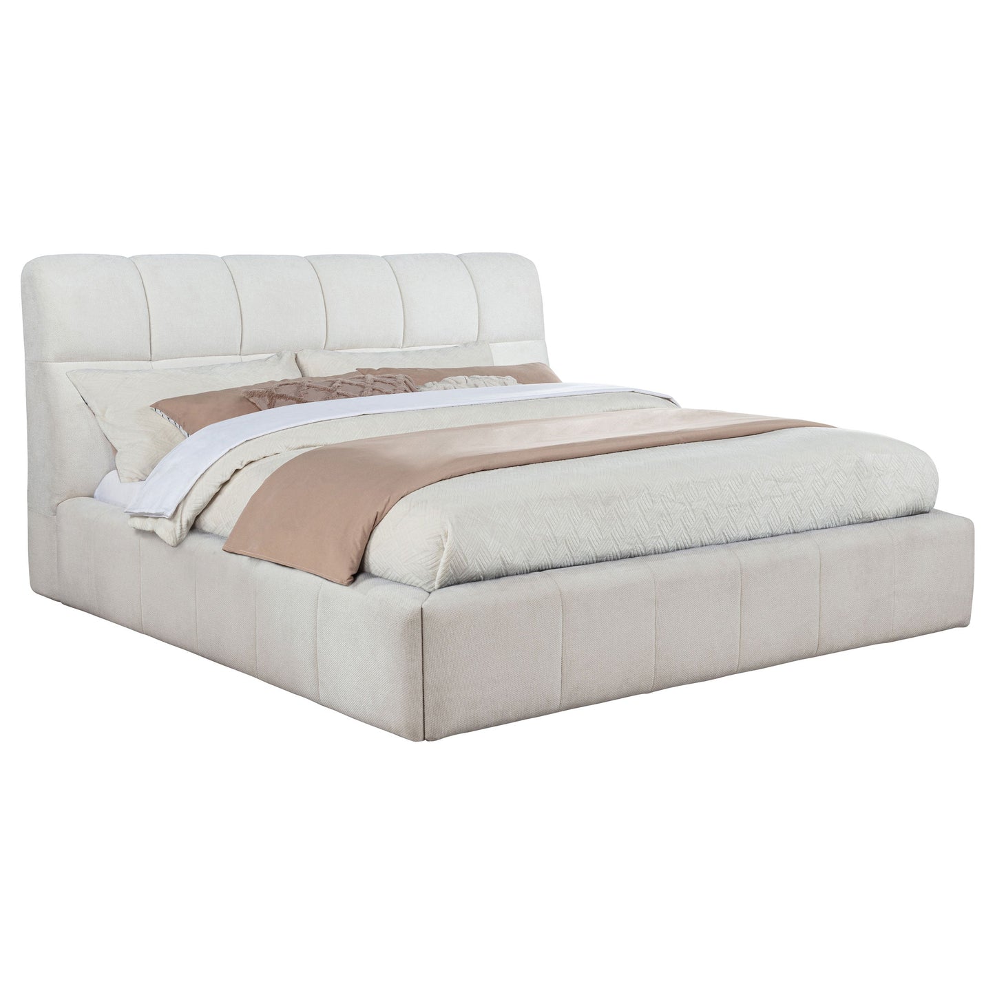 Nollet 48-Inch Upholstered Platform Bed – Cream Available in Queen, California King & Eastern King - Venini Furniture 