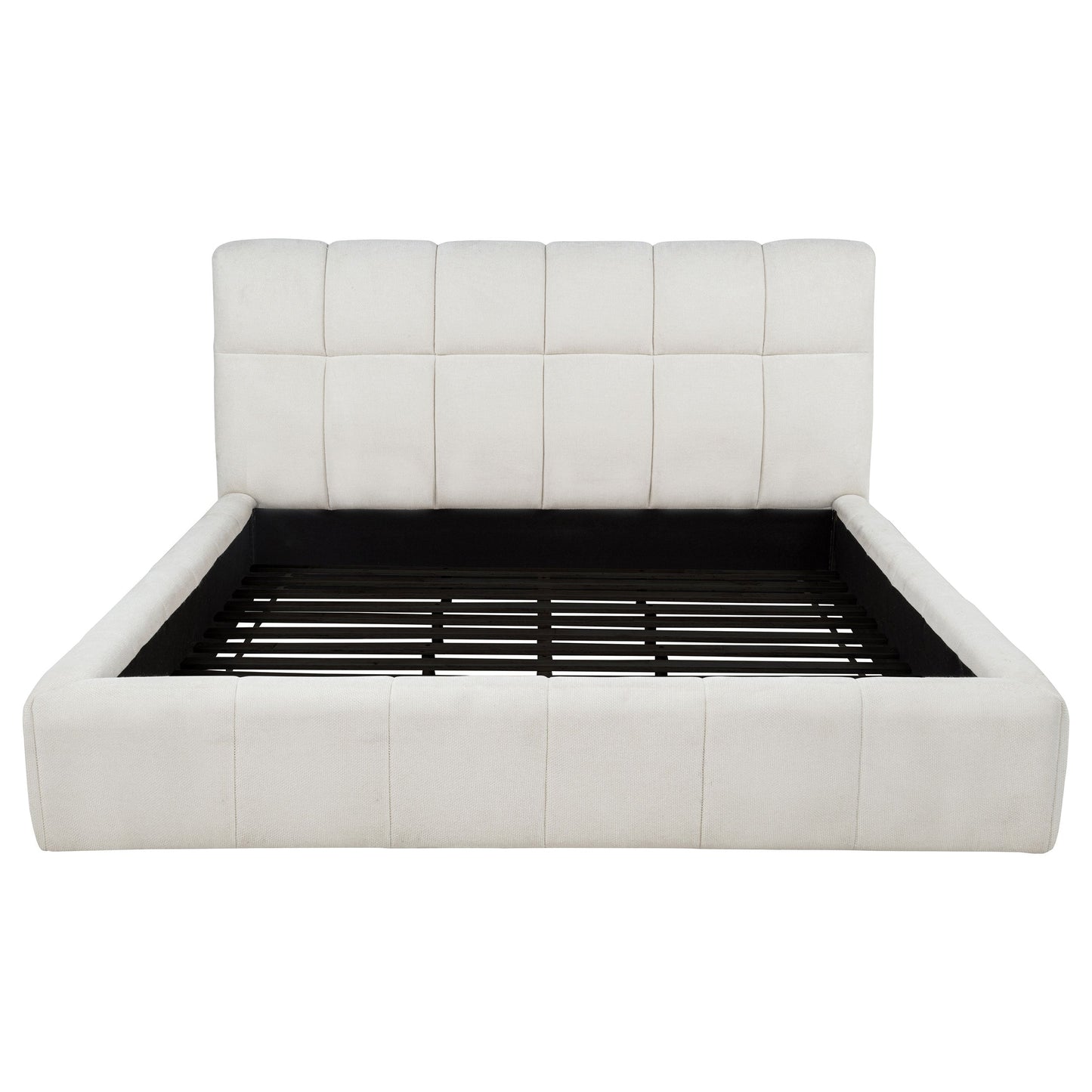 Nollet 48-Inch Upholstered Platform Bed – Cream Available in Queen, California King & Eastern King - Venini Furniture 