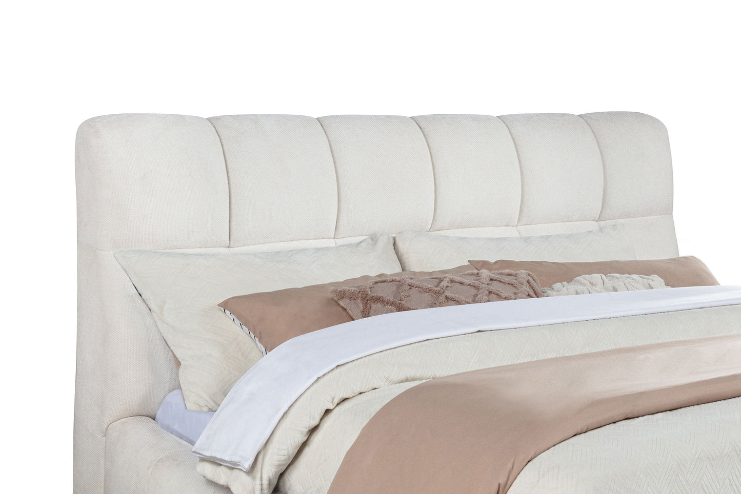 Nollet 48-Inch Upholstered Platform Bed – Cream Available in Queen, California King & Eastern King - Venini Furniture 