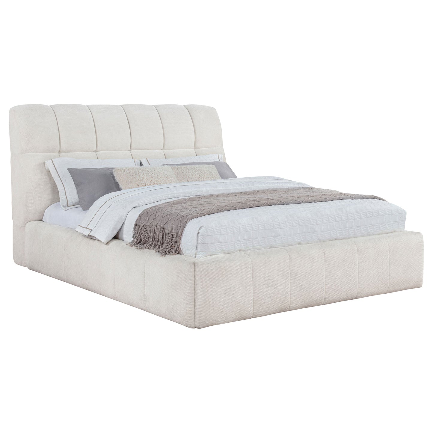 Nollet 48-Inch Upholstered Platform Bed – Cream Available in Queen, California King & Eastern King - Venini Furniture 