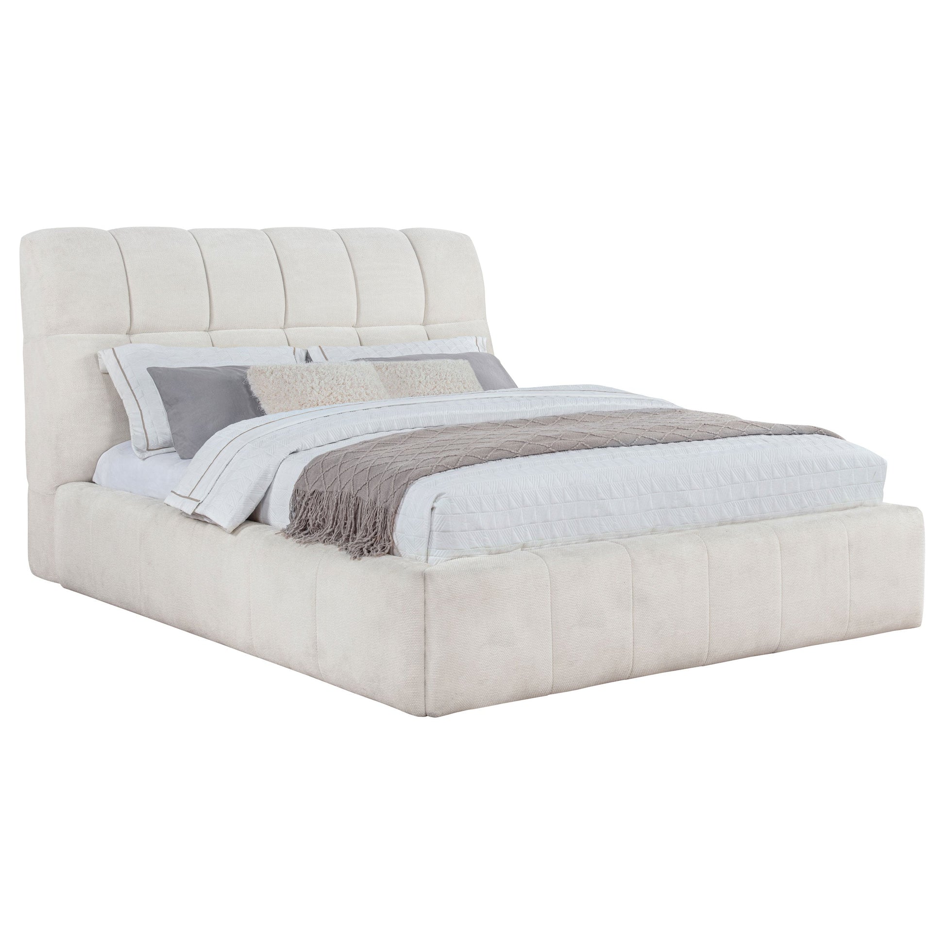 Nollet 48-Inch Upholstered Platform Bed – Cream Available in Queen, California King & Eastern King - Venini Furniture 