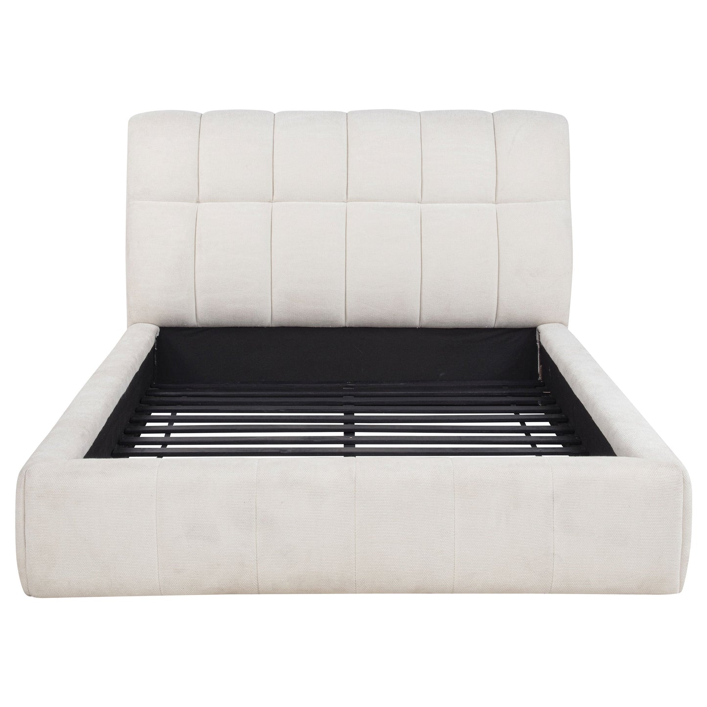 Nollet 48-Inch Upholstered Platform Bed – Cream Available in Queen, California King & Eastern King - Venini Furniture 
