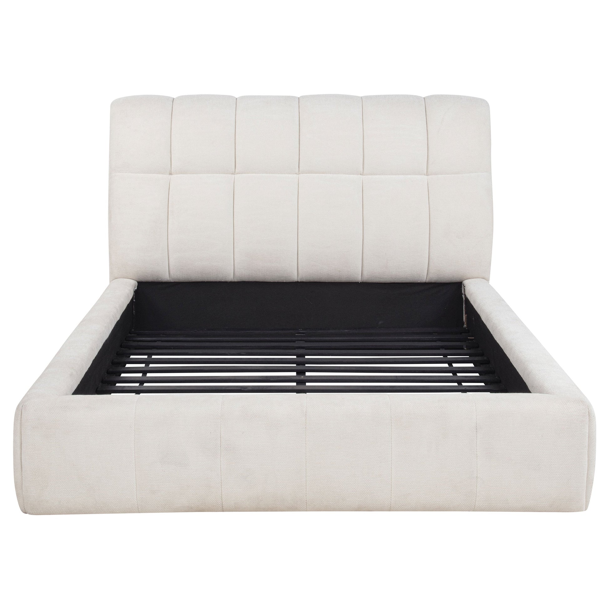 Nollet 48-Inch Upholstered Platform Bed – Cream Available in Queen, California King & Eastern King - Venini Furniture 