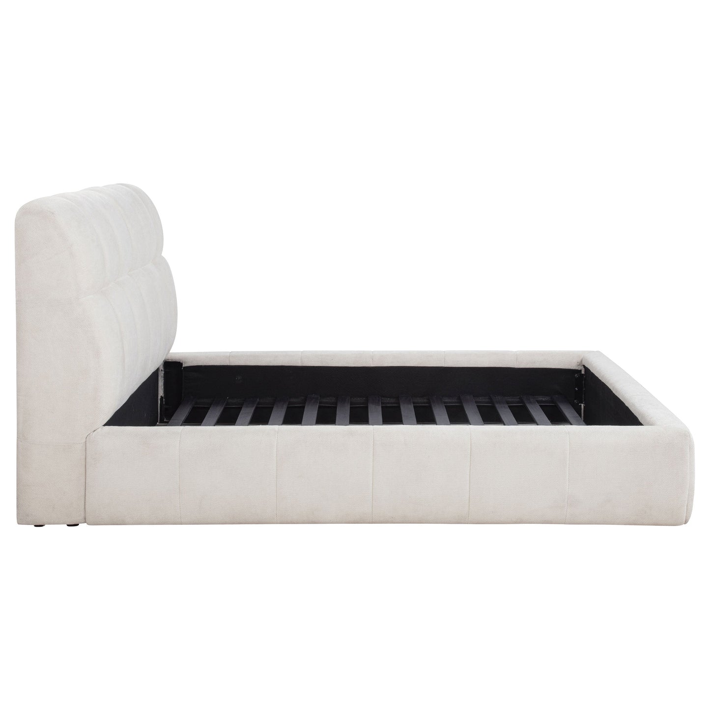 Nollet 48-Inch Upholstered Platform Bed – Cream Available in Queen, California King & Eastern King - Venini Furniture 