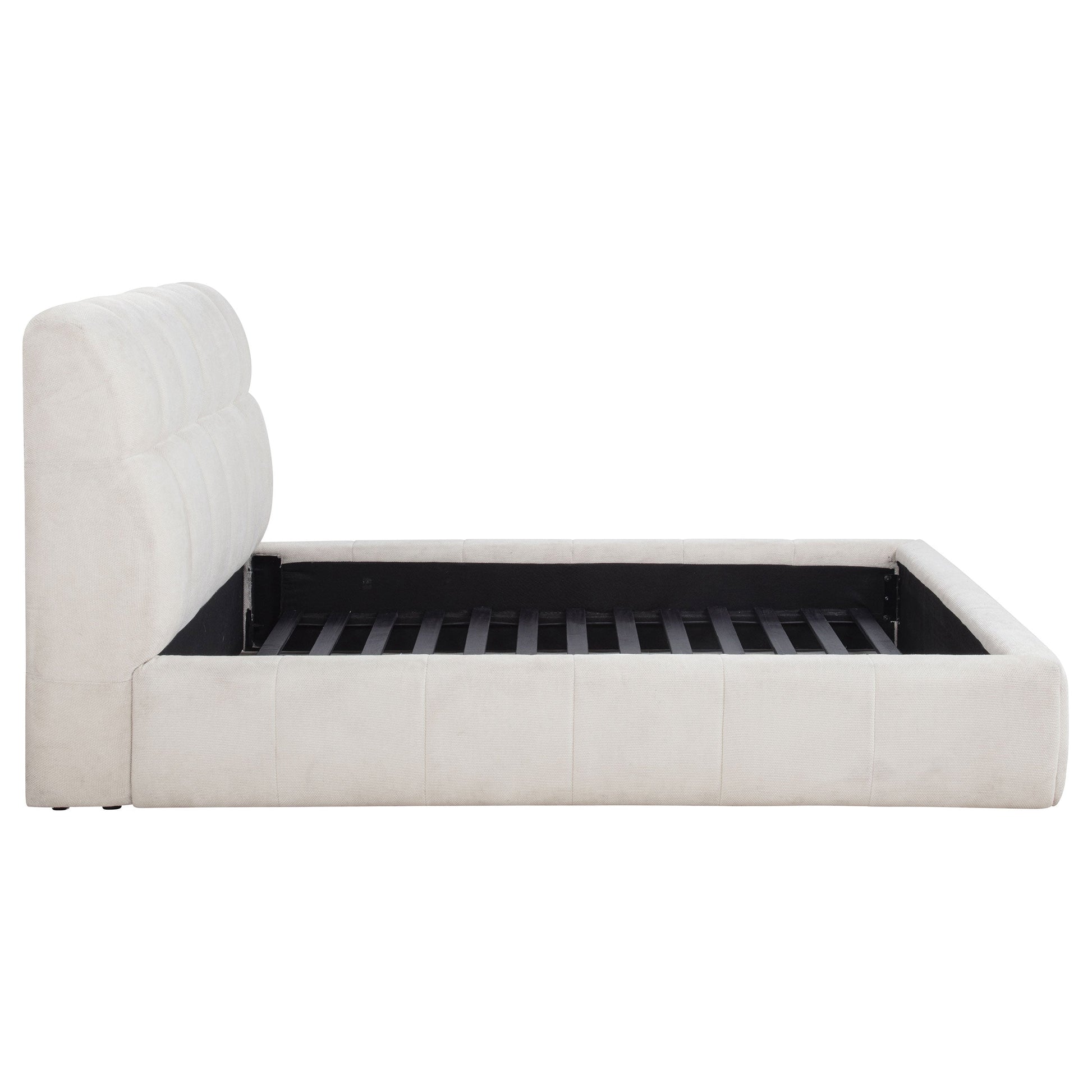 Nollet 48-Inch Upholstered Platform Bed – Cream Available in Queen, California King & Eastern King - Venini Furniture 