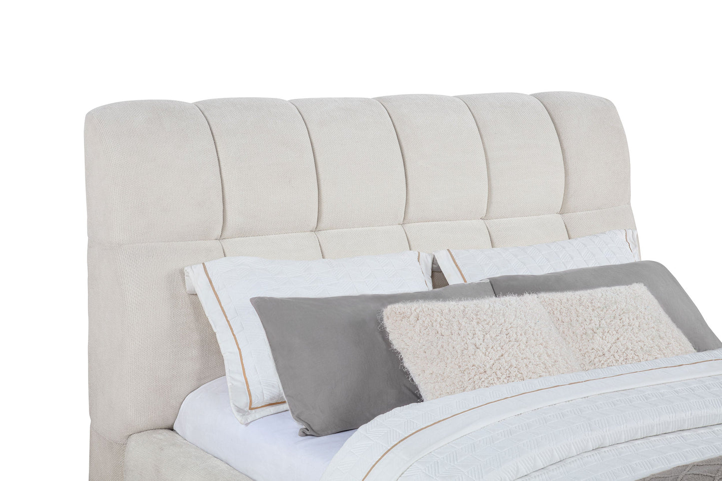 Nollet 48-Inch Upholstered Platform Bed – Cream Available in Queen, California King & Eastern King - Venini Furniture 
