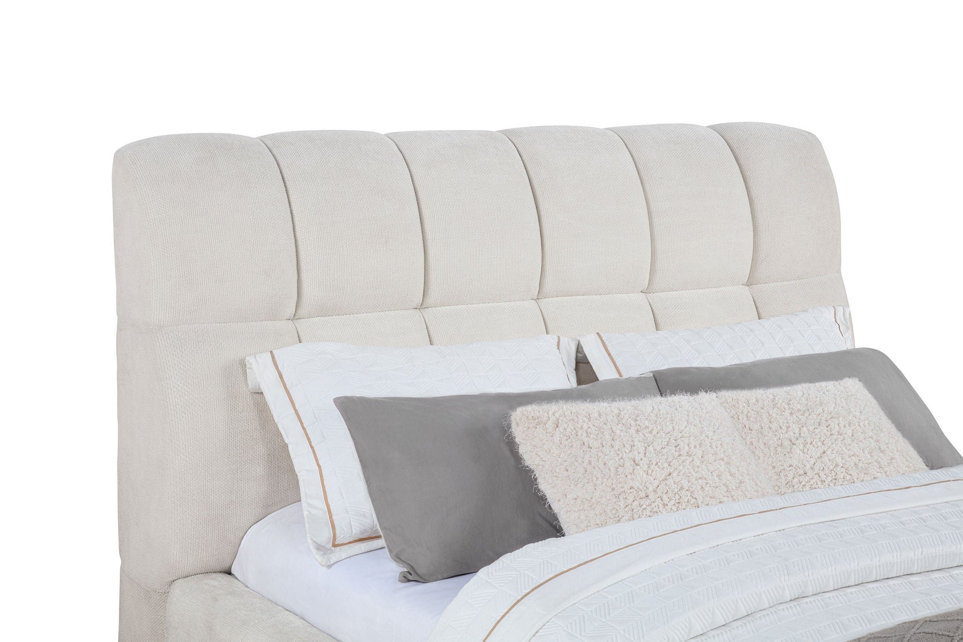 Nollet 48-Inch Upholstered Platform Bed – Cream Available in Queen, California King & Eastern King - Venini Furniture 