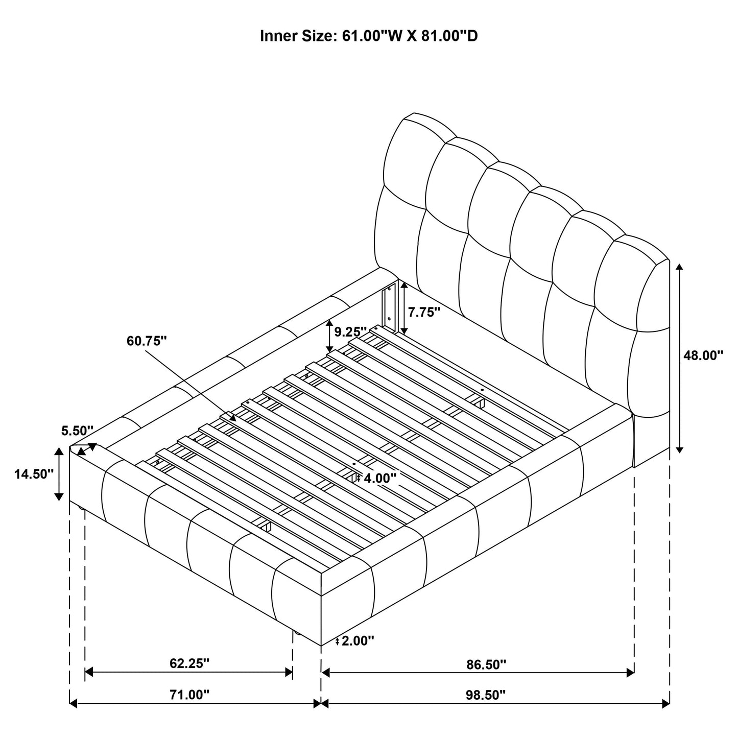 Nollet 48-Inch Upholstered Platform Bed – Cream Available in Queen, California King & Eastern King - Venini Furniture 